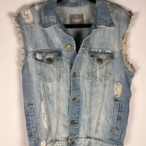Standard Cloth Distressed American flag  Denim Vest size medium western cowboy